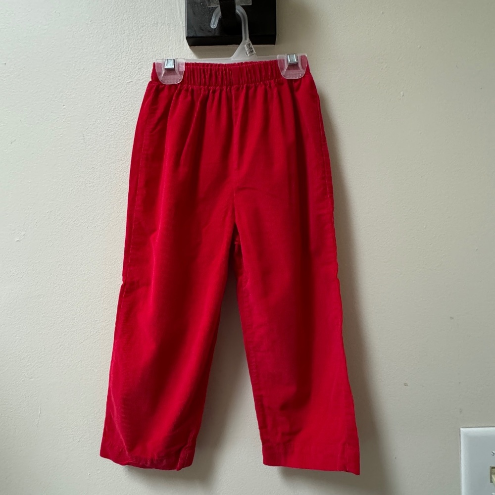 Red Corduroy Pull On Pants with Elastic Waist